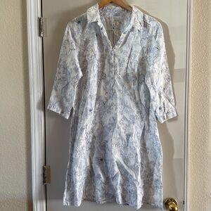 Malvin I Love Linen Shirt Dress white light gray Blue floral print Size Large